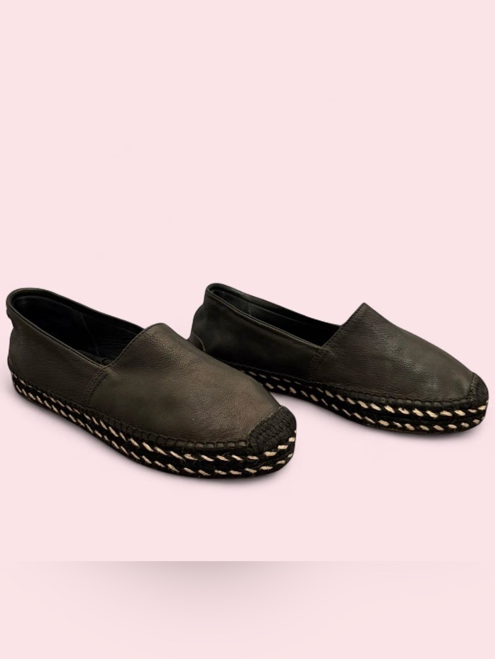 NEW Rag & Bone Noa Leather Espadrille Slip-On Flats Black Size 36 EU / US 6